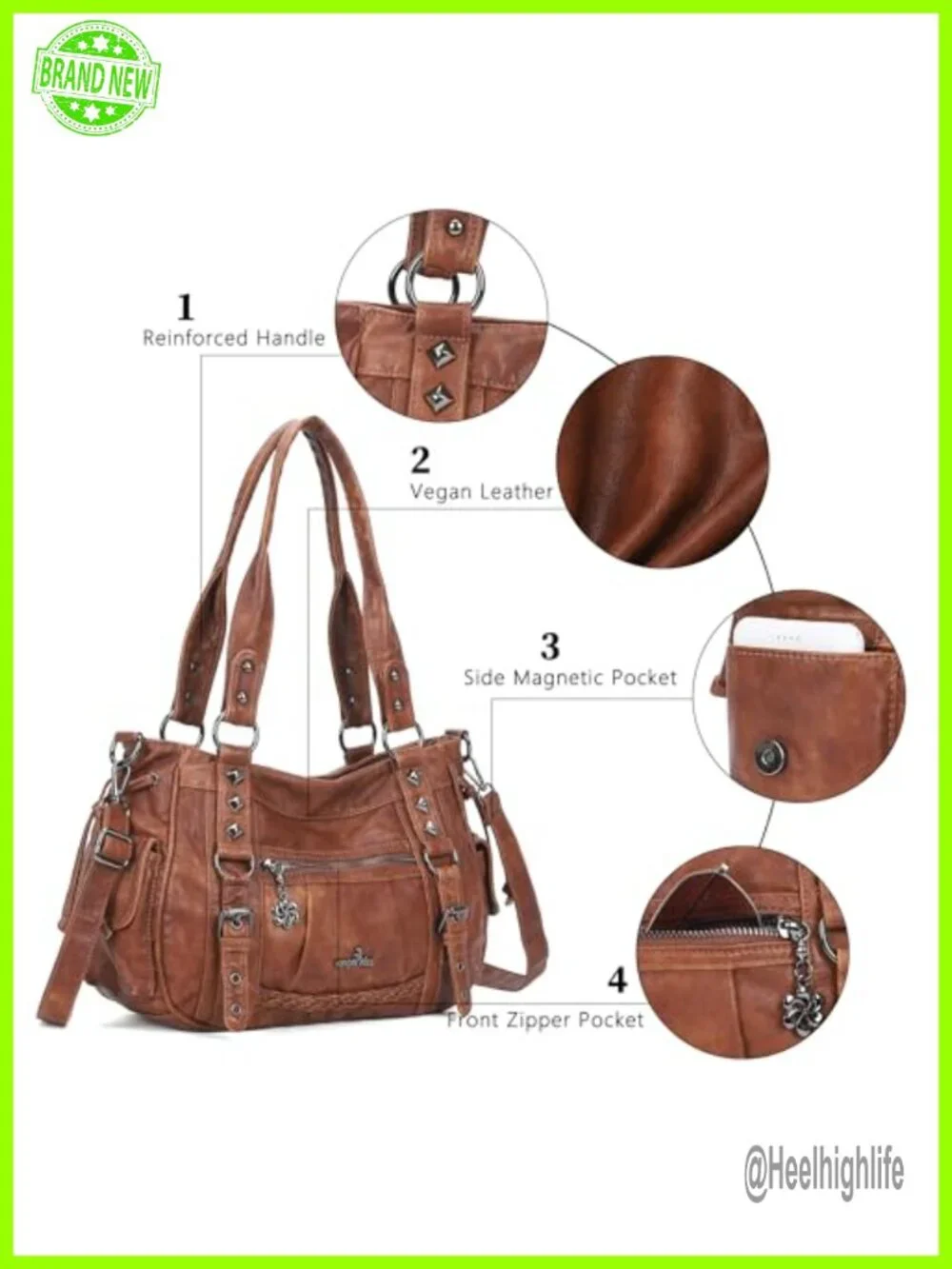 Multi Pocket Retro Hobo Handbag Satchel Tote Vegan Leather